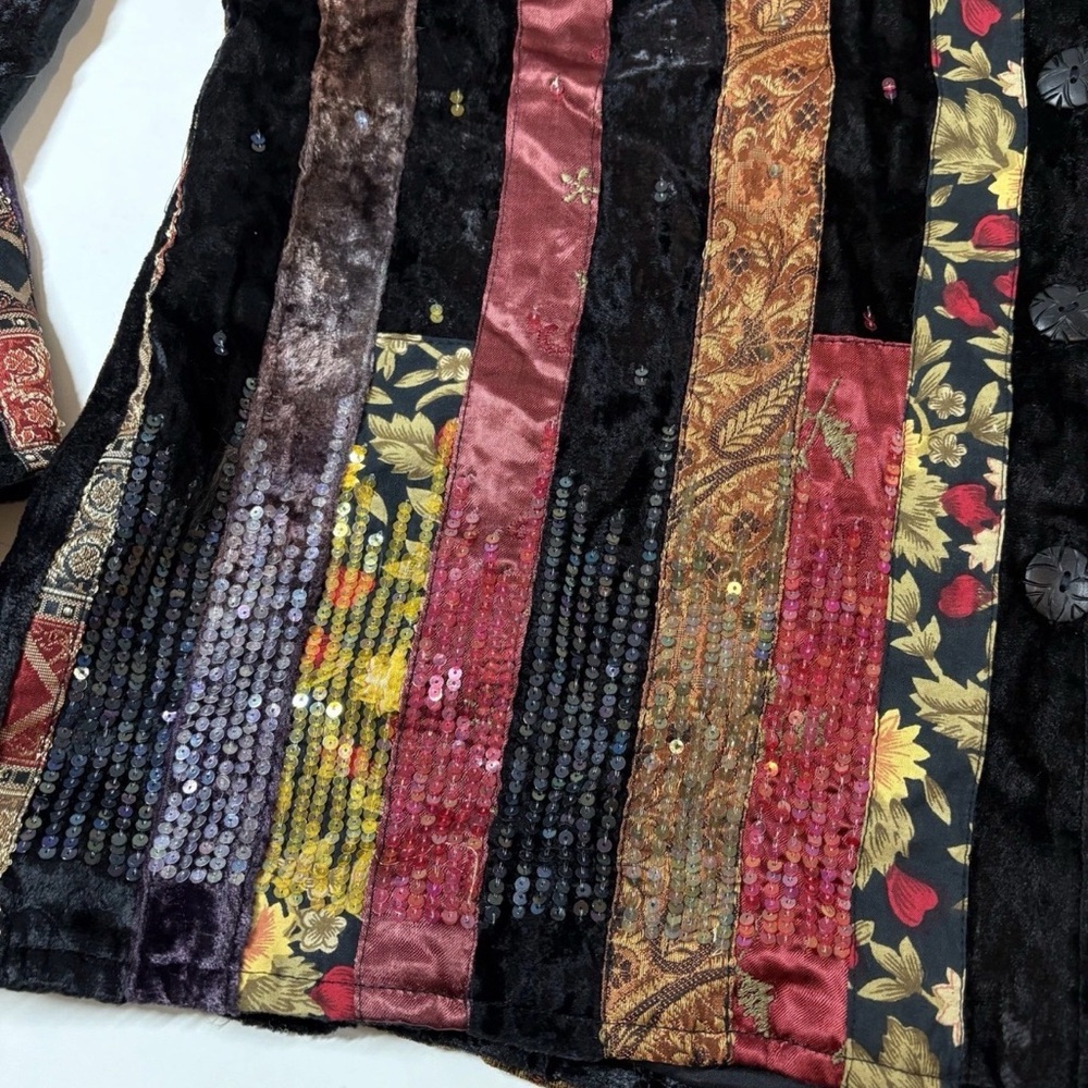 Velour Patchwork Jacket Artsy Eclectic Funky Sequ… - image 5